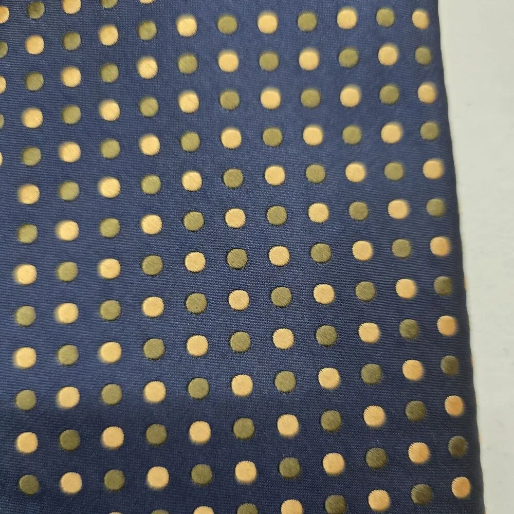 Jos A Bank Mens Neck Tie Navy Blue Gold Olive Green Polka Dot Pattern Silk USA